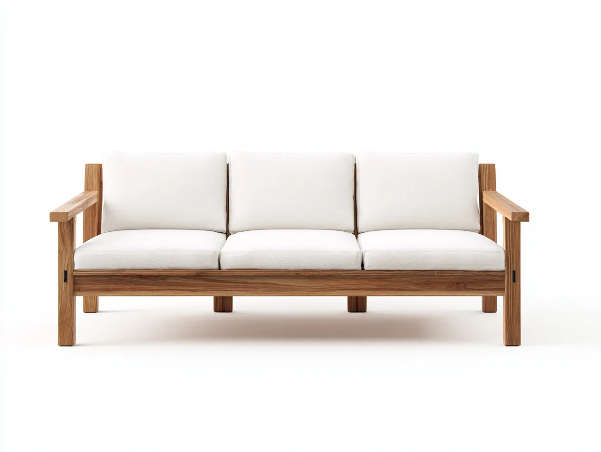 Gartensofa-Holz-Stoff-212x81x75 cm-Naturholz-Weiss-Modernes Outdoor Design-Oakgetlab