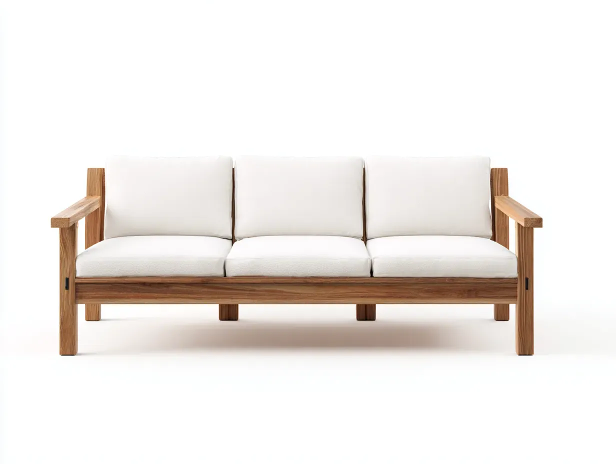 Gartensofa-Holz-Stoff-212x81x75 cm-Naturholz-Weiss-Modernes Outdoor Design-Oakgetlab
