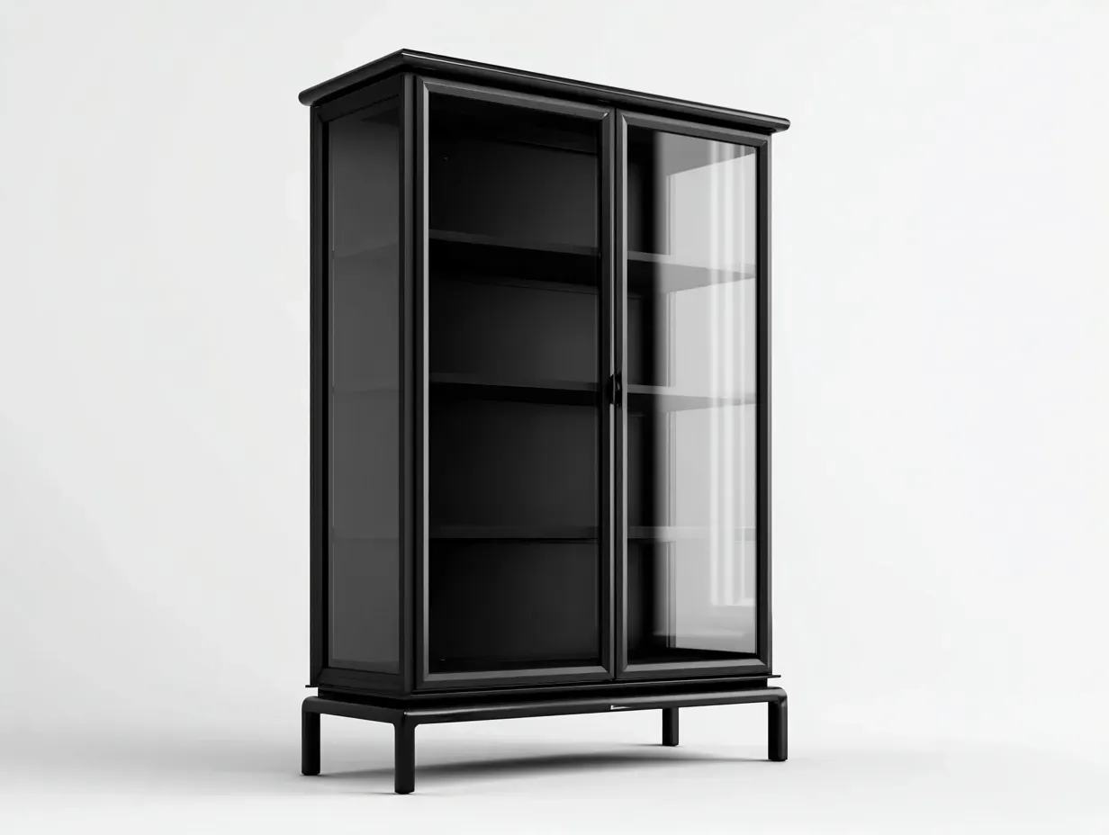 Vitrine-Schrank-Glas-Metall-86x40x158 cm-Schwarz-Modernes Design-Oakgetlab