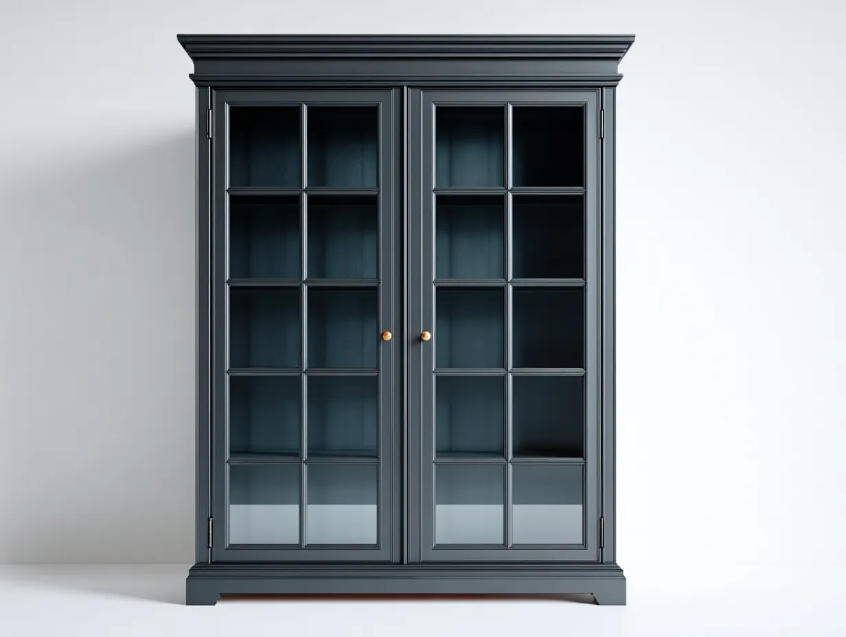 Vitrine-Schrank-Glas-Holz-Metall-118x42x185 cm-Schwarz-Modernes Design-Oakgetlab