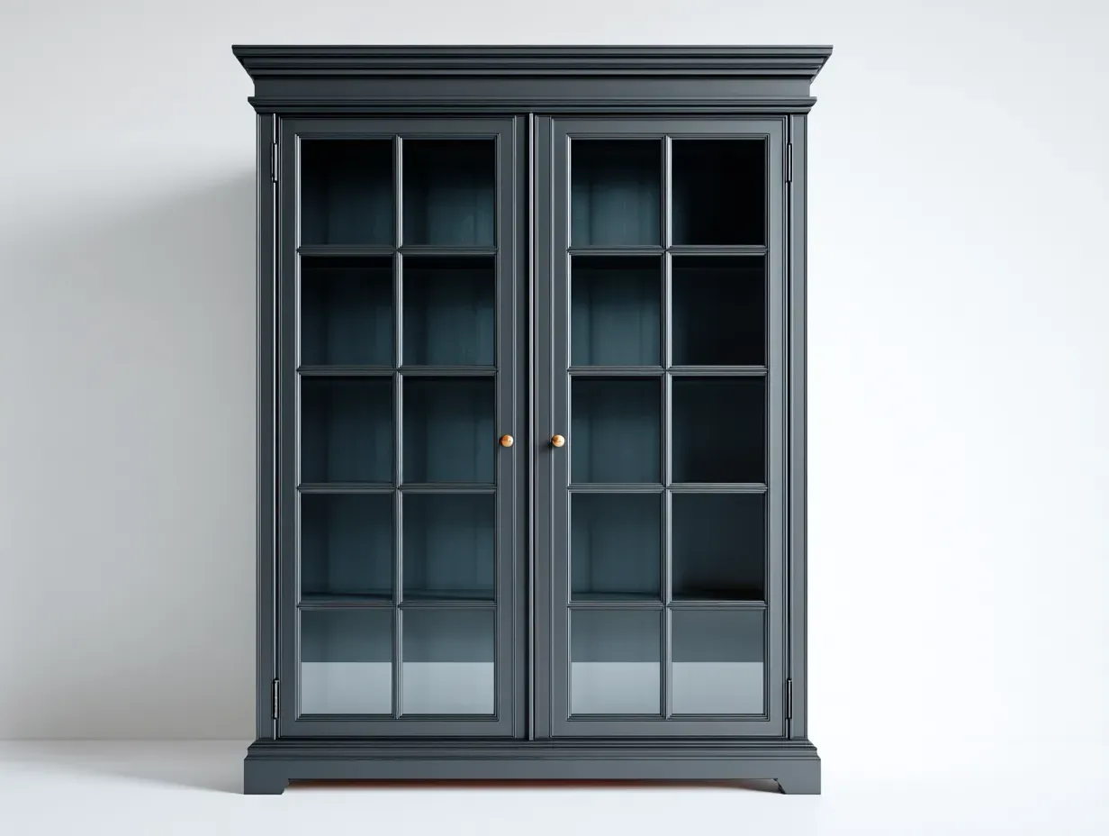 Vitrine-Schrank-Glas-Holz-Metall-118x42x185 cm-Schwarz-Modernes Design-Oakgetlab