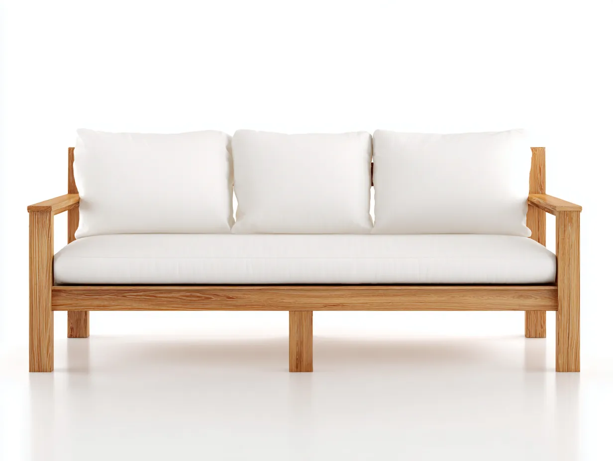Gartensofa-Holz-Stoff-205x82x77 cm-Naturholz-Weiss-Modernes Outdoor Design-Oakgetlab