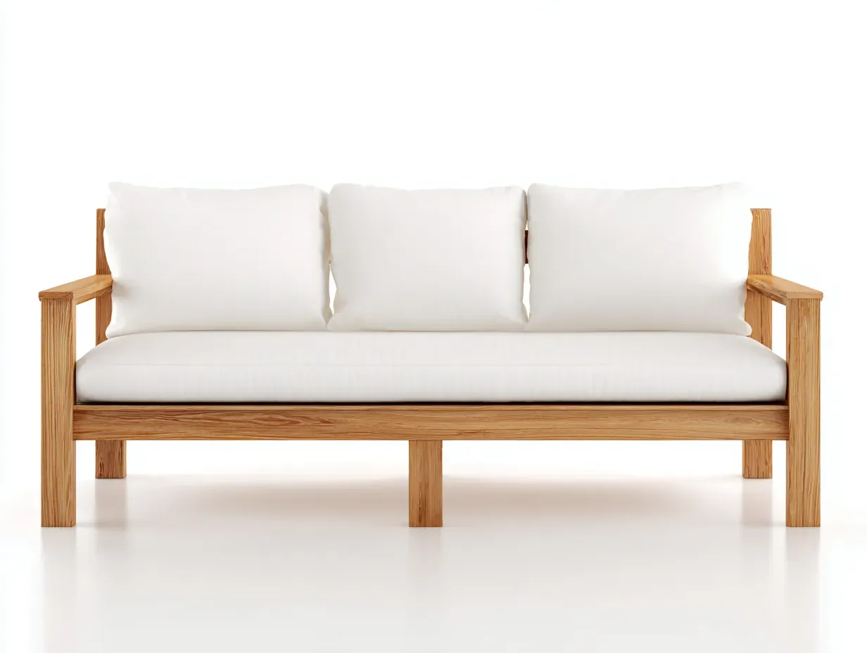 Gartensofa-Holz-Stoff-205x82x77 cm-Naturholz-Weiss-Modernes Outdoor Design-Oakgetlab