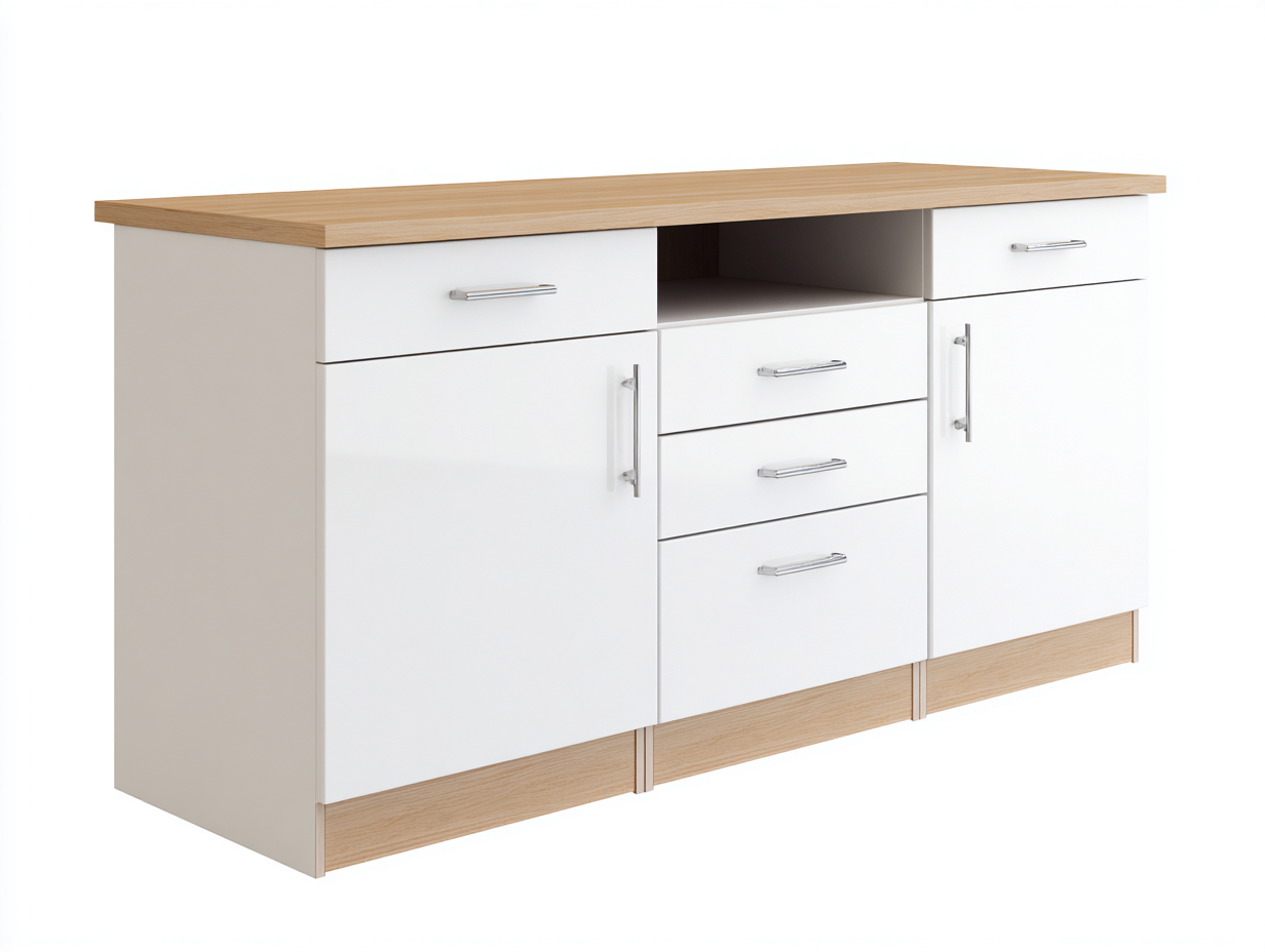 Cassettiera 180x45x85 cm - bianco-legno naturale - design moderno per soggiorno-Luxeupshop