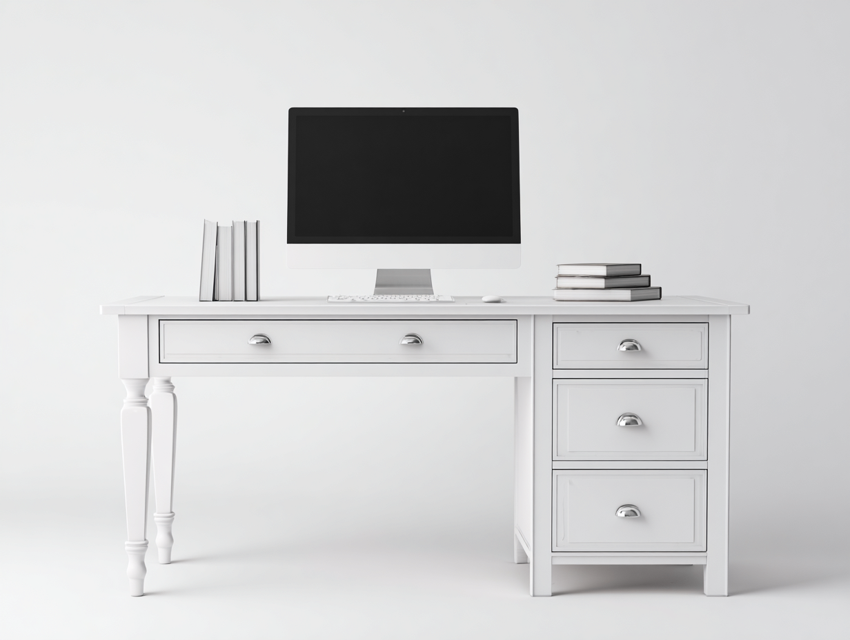 Scrivania 140x60x75 cm - bianco - design classico per studio e ufficio-Luxeupshop