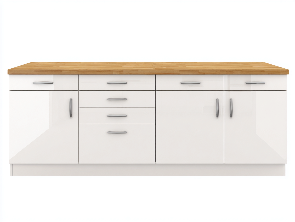 Cassettiera da cucina stile moderno 180x60x90 cm - bianco-legno - mobile contenitore funzionale-Luxeupshop