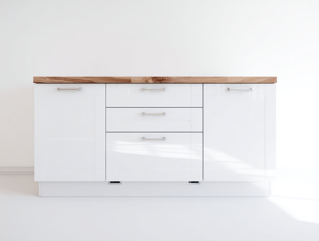 Cassettiera moderna 180x45x85 cm - bianco-legno naturale - design contemporaneo-Luxeupshop