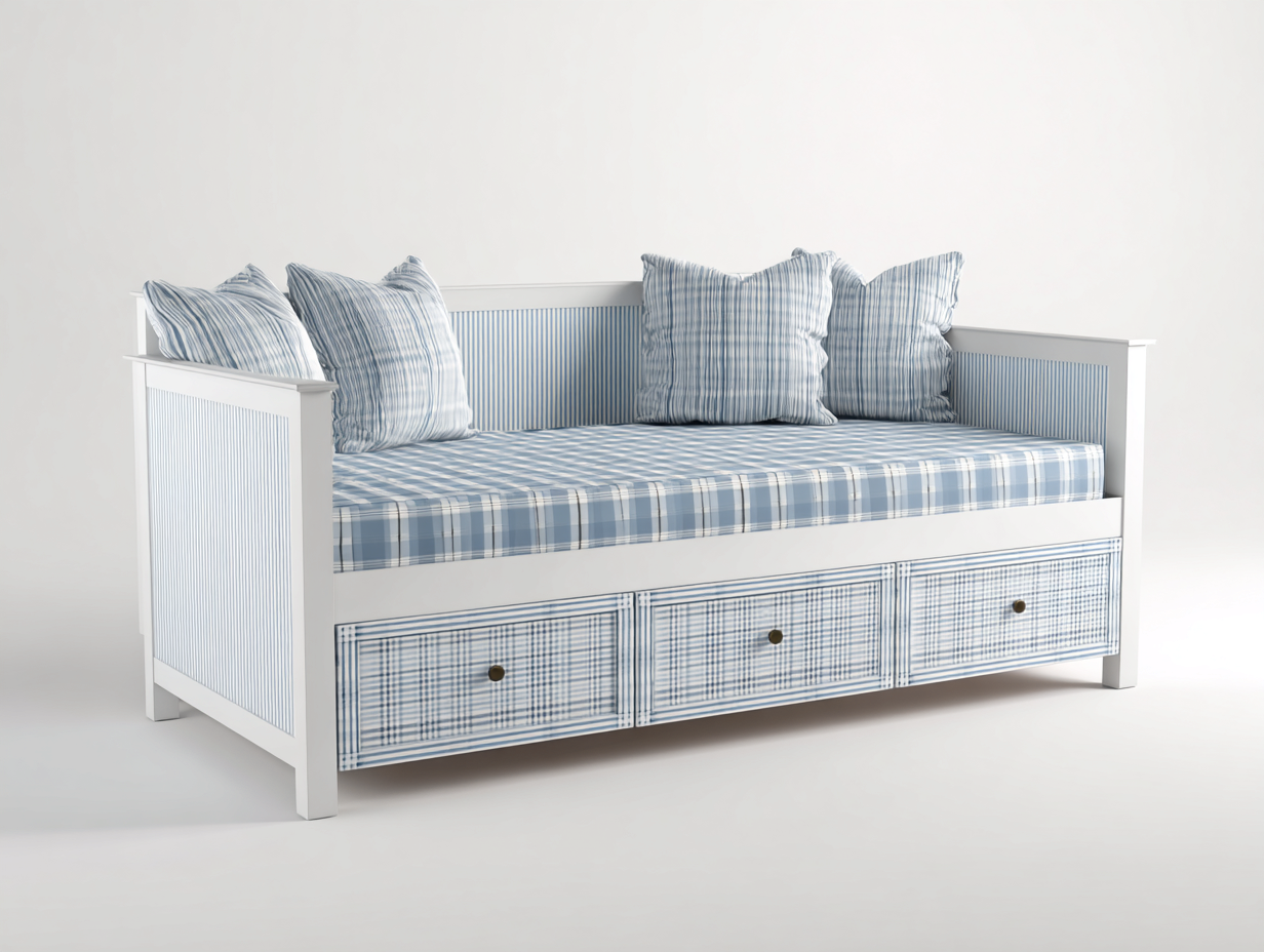 Divano letto 200x90x85 cm - bianco-azzurro - design classico per soggiorno-Luxeupshop