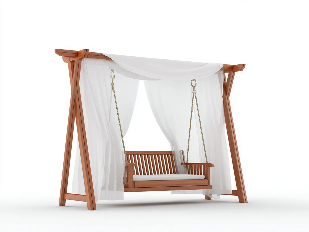 Gartenschaukeln-Holz-Metall-Stoff-200x135x185 cm-braun-weiß-klassischer Stil-Sofamynest