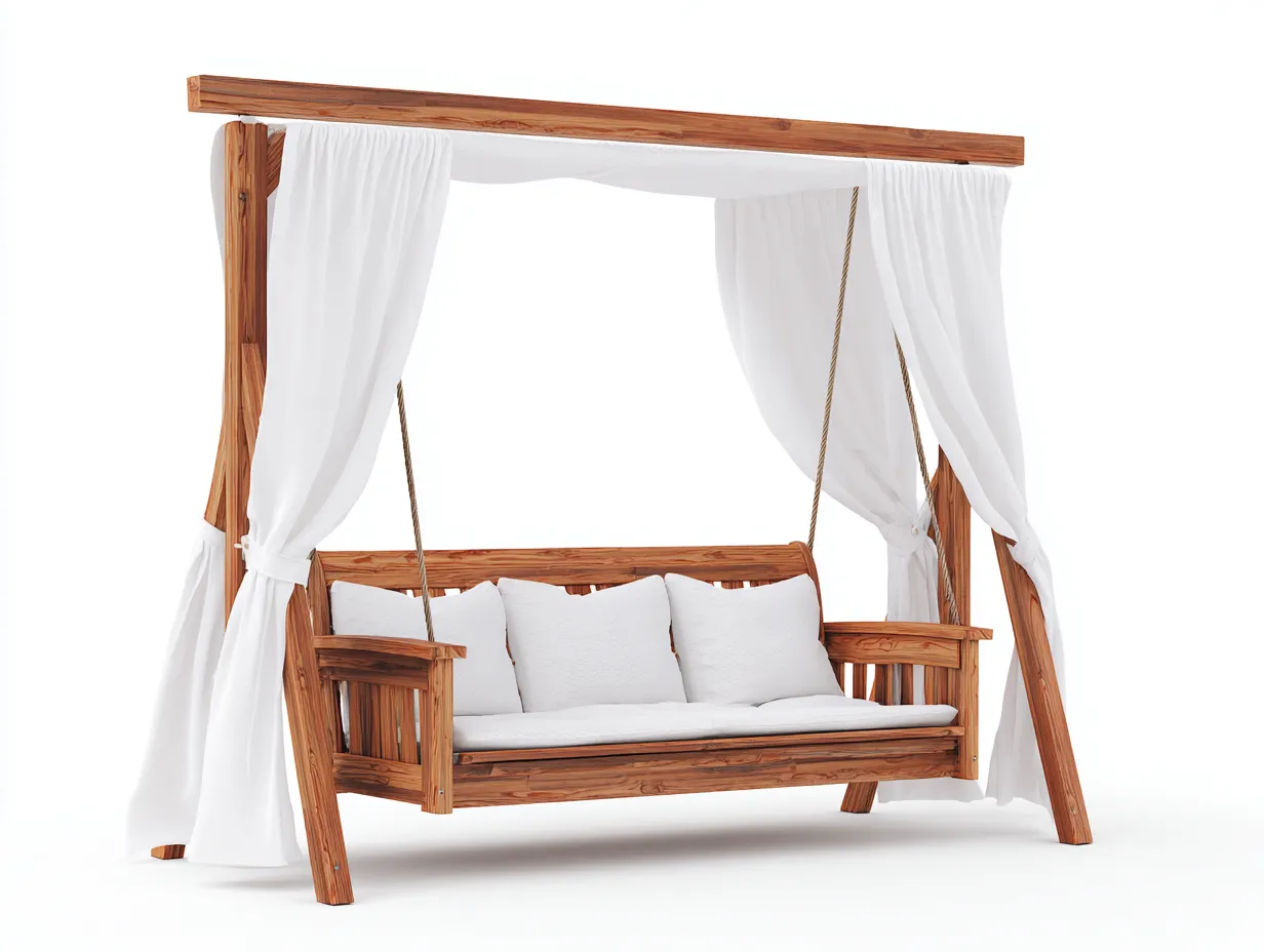 Gartenschaukeln-Holz-Metall-Stoff-215x150x195 cm-braun-weiß-klassischer Stil-Sofamynest