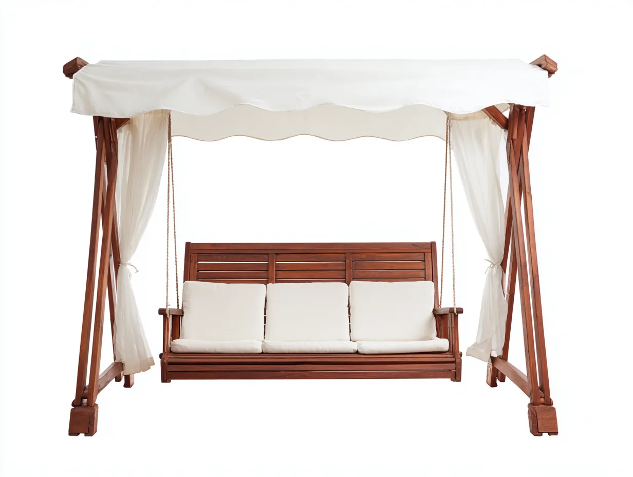 Gartenschaukeln-Holz-Metall-Stoff-210x140x190 cm-braun-weiß-klassischer Stil-Sofamynest