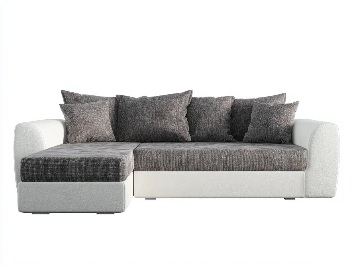Ecksofa-Stoff-Kunstleder-274x168x80 cm-Weiss-Grau-moderner Stil-Sofamynest
