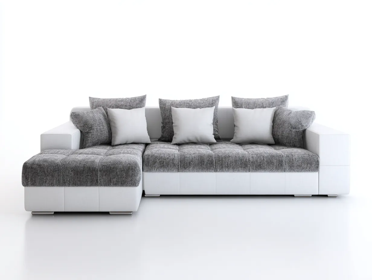 Ecksofa-Stoff-Kunstleder-268x172x82 cm-Weiss-Grau-moderner Stil-Sofamynest