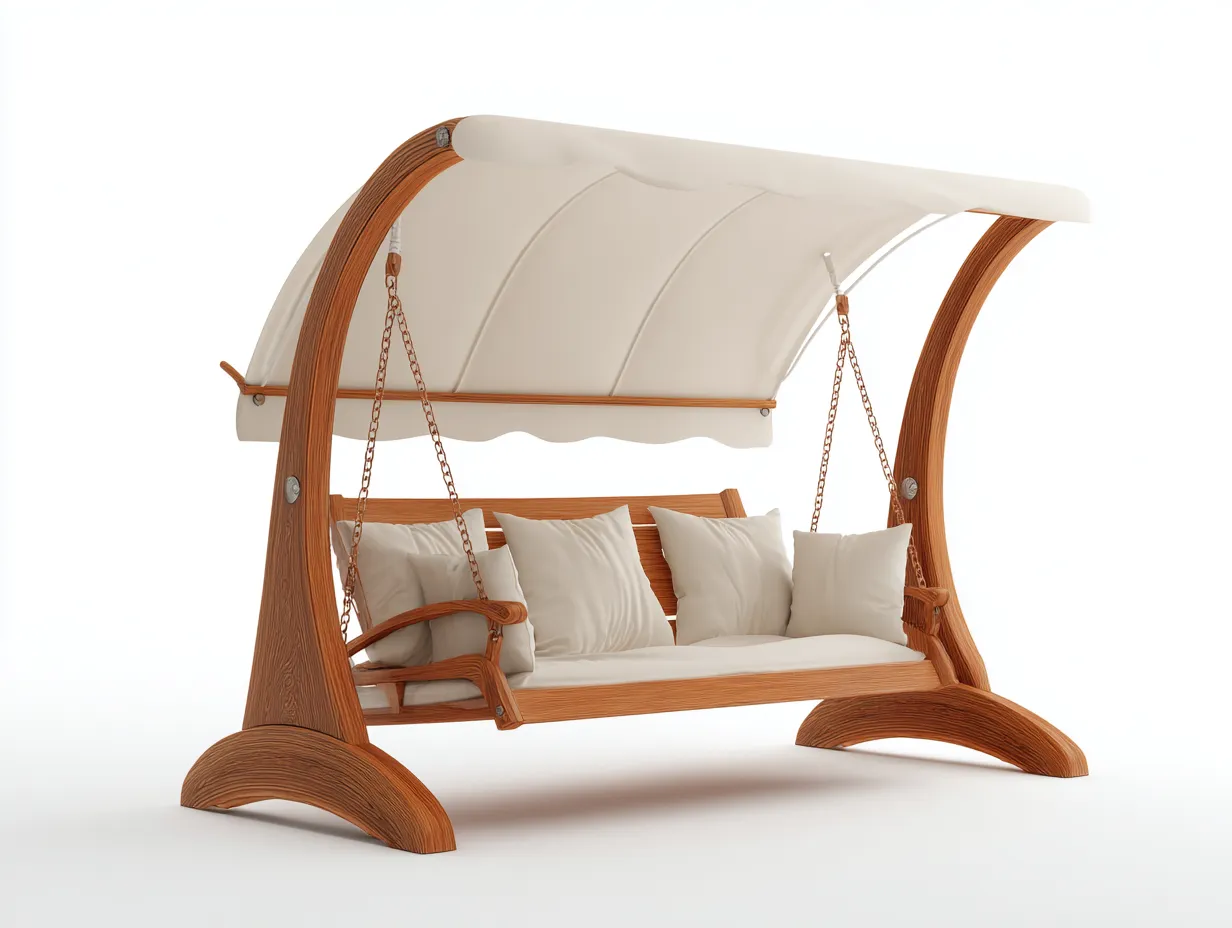 Gartenschaukeln-Holz-Metall-Stoff-225x160x200 cm-braun-weiß-klassischer Stil-Sofamynest