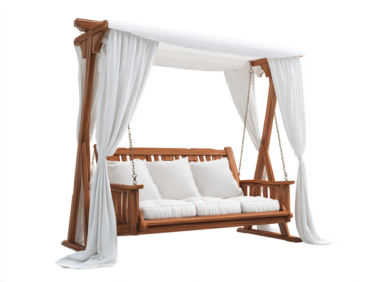 Gartenschaukeln-Holz-Metall-Stoff-220x155x198 cm-braun-weiß-klassischer Stil-Sofamynest