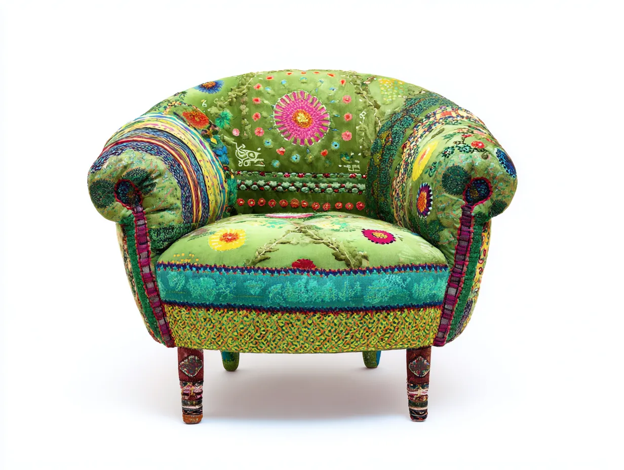 Sessel-Stoff-Holz-86x82x78 cm-Gruen-Mehrfarbig-Boho Design-Sofamynest