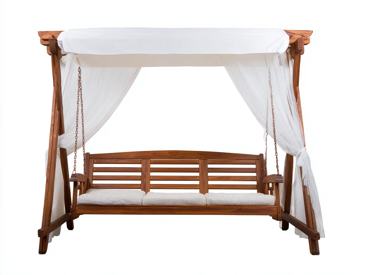 Gartenschaukeln-Holz-Metall-Stoff-205x145x188 cm-braun-weiß-klassischer Stil-Sofamynest