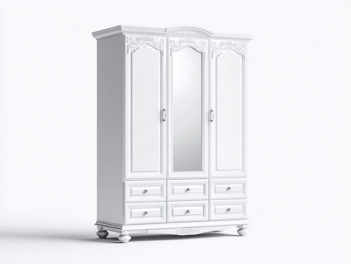 Armoire-MDF-métal-verre-170x60x215 cm-Blanc-Style classique-Cottagoshop