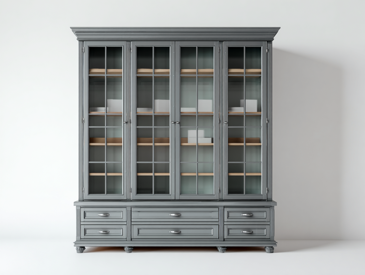 Vitrine - Bois-Verre - 220x55x218 cm - Gris moyen - Style classique-Cottagoshop