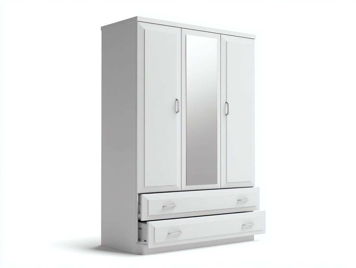 Armoire-MDF-métal-verre-150x55x200 cm-Blanc-Style moderne-Cottagoshop