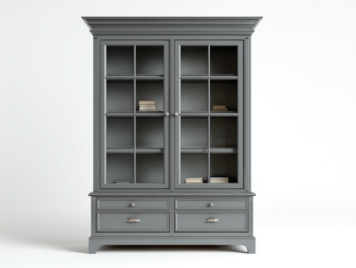 Vitrine - Bois-Verre - 132x50x205 cm - Gris moyen - Style classique-Cottagoshop