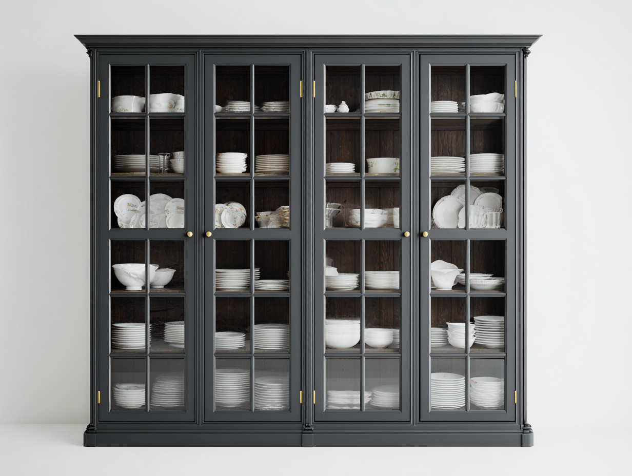 Vitrine - Bois-Verre - 198x46x208 cm - Gris foncé - Style classique-Cottagoshop