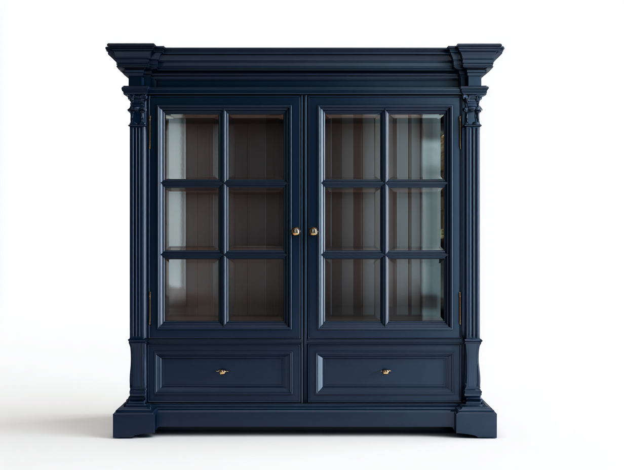 Vitrine - Bois-Verre - 162x48x190 cm - Bleu foncé - Style classique-Cottagoshop