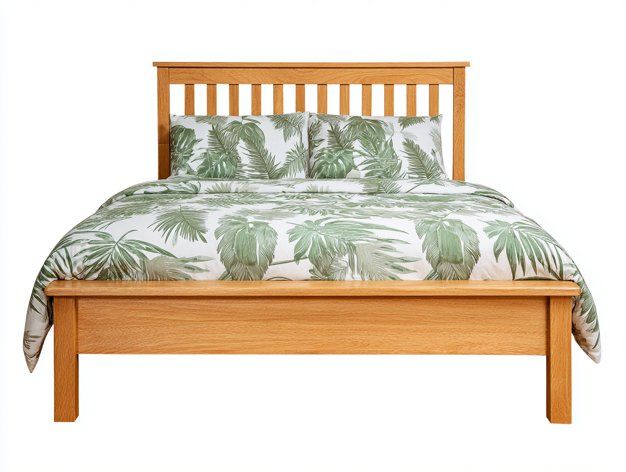 Lit double-bois-218x180x115 cm-chêne naturel-design classique-Cottagoshop