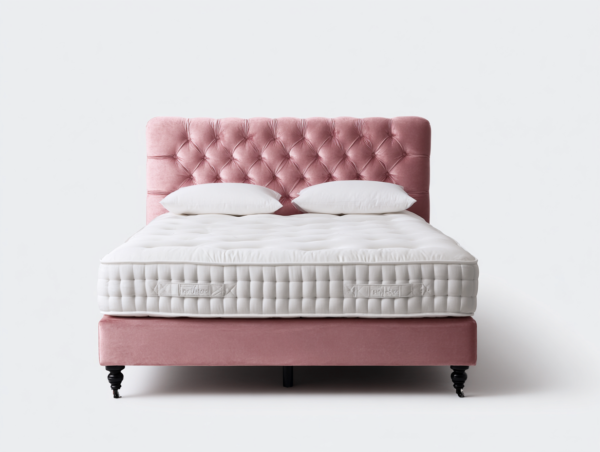 Lit double-tissu velours-220x170x120 cm-rose-design capitonné moderne-Cottagoshop