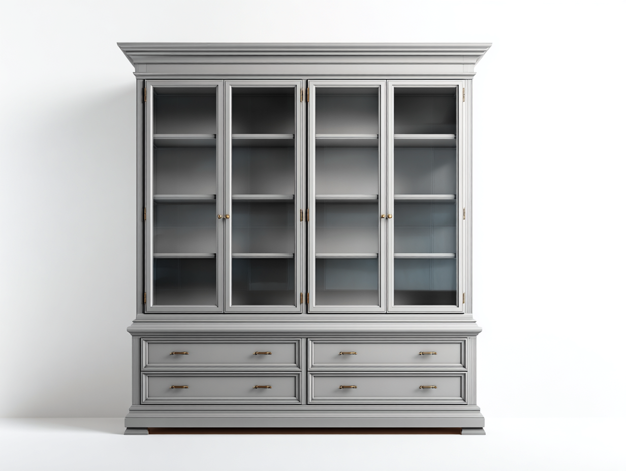 Vitrine - Bois-Verre - 184x52x215 cm - Gris clair - Style classique-Cottagoshop