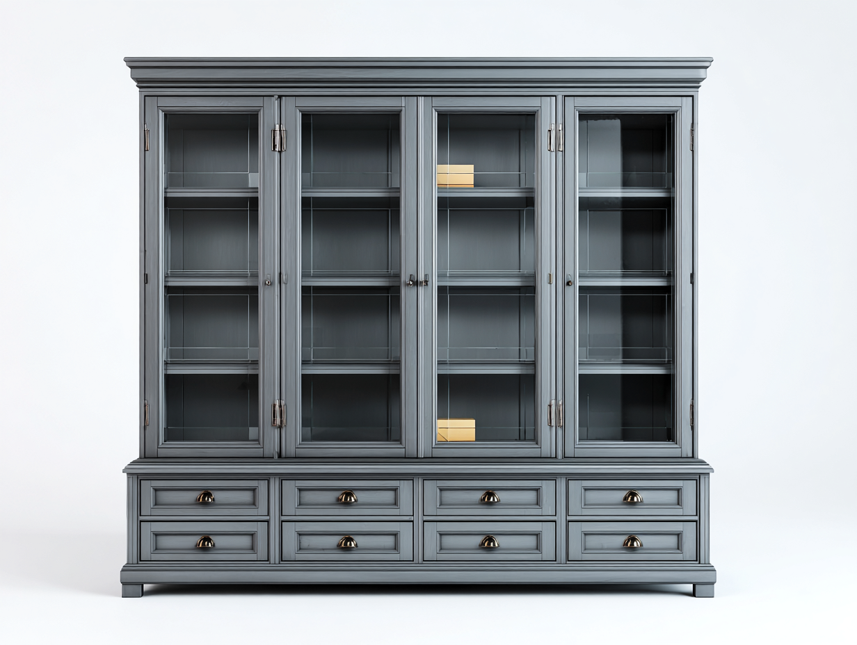 Vitrine - Bois-Verre - 226x56x220 cm - Gris foncé - Style classique-Cottagoshop