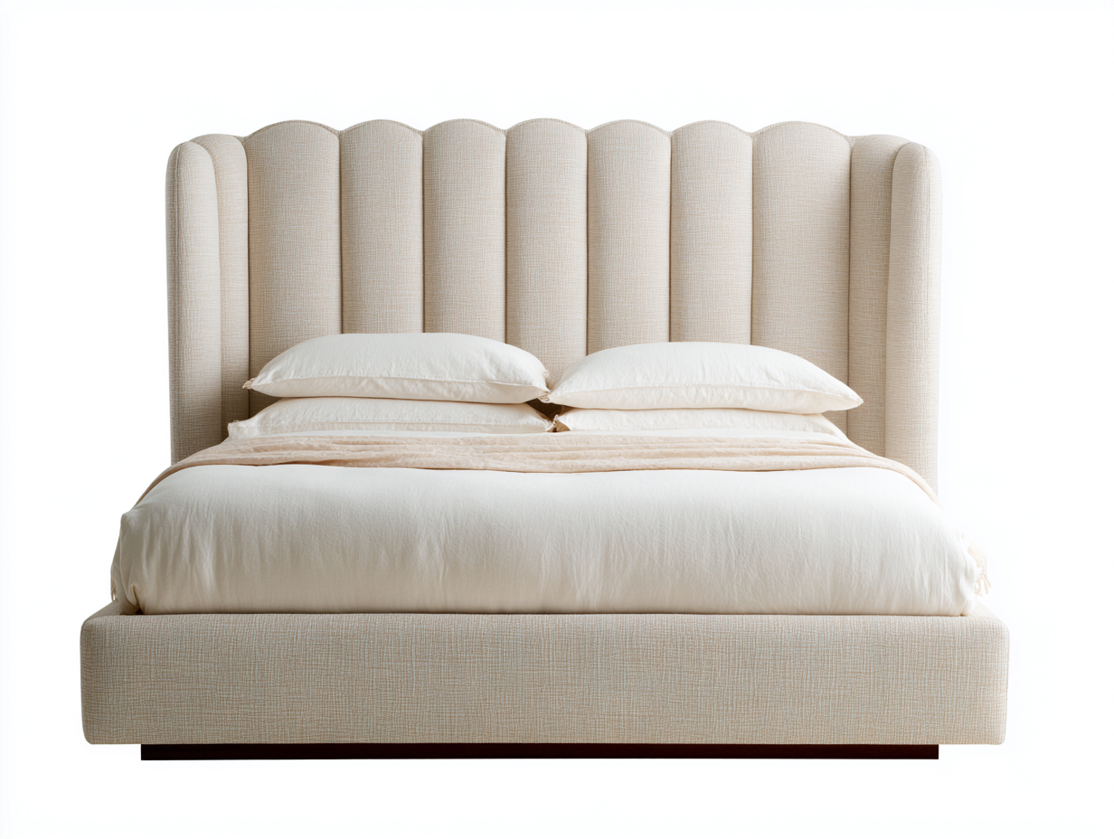 Lit double-tissu-220x180x120 cm-beige-design contemporain-Cottagoshop