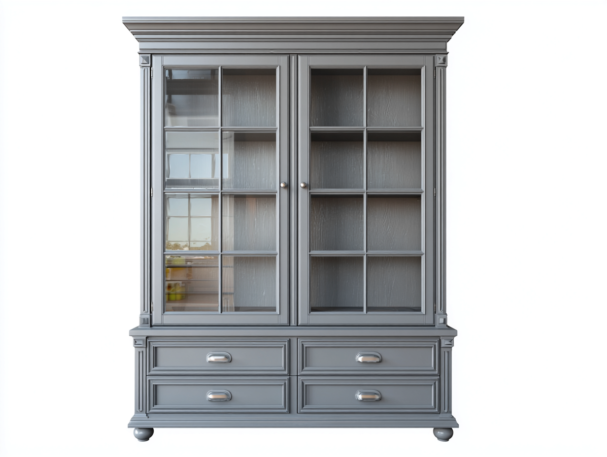Vitrine - Bois-Verre - 128x48x196 cm - Gris clair - Style classique-Cottagoshop