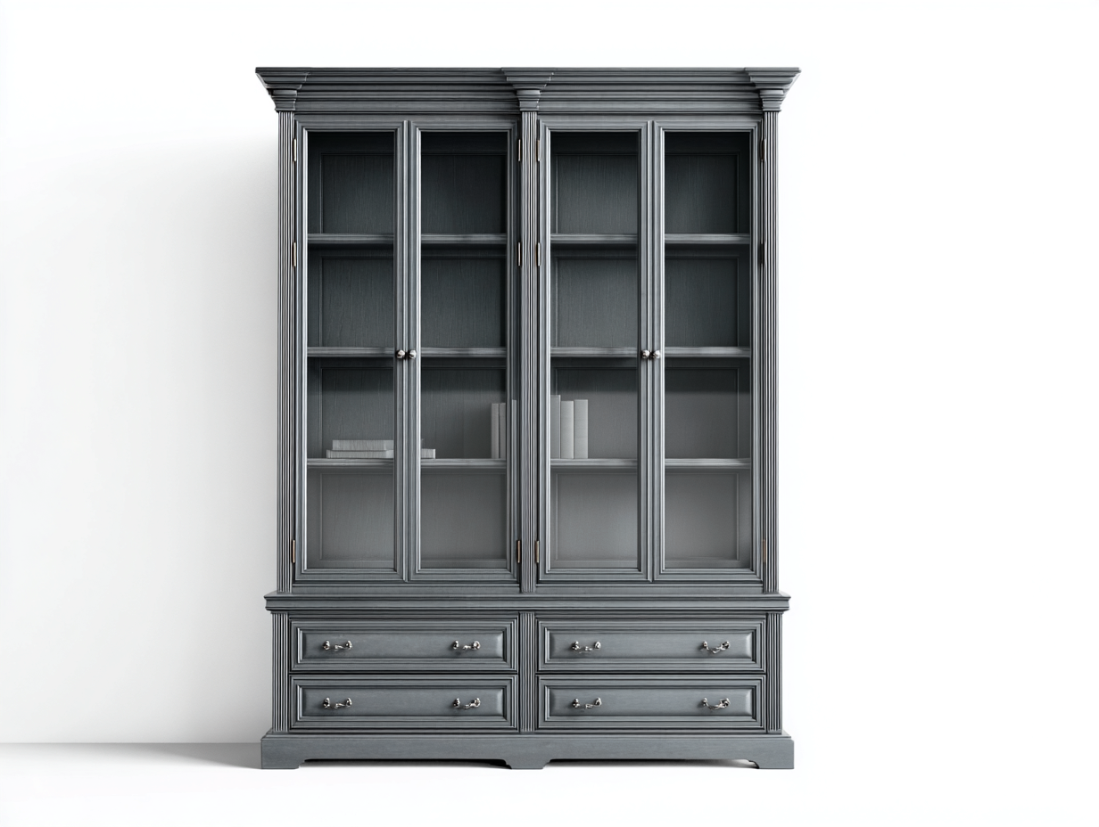 Vitrine - Bois-Verre - 176x50x212 cm - Gris - Style classique-Cottagoshop