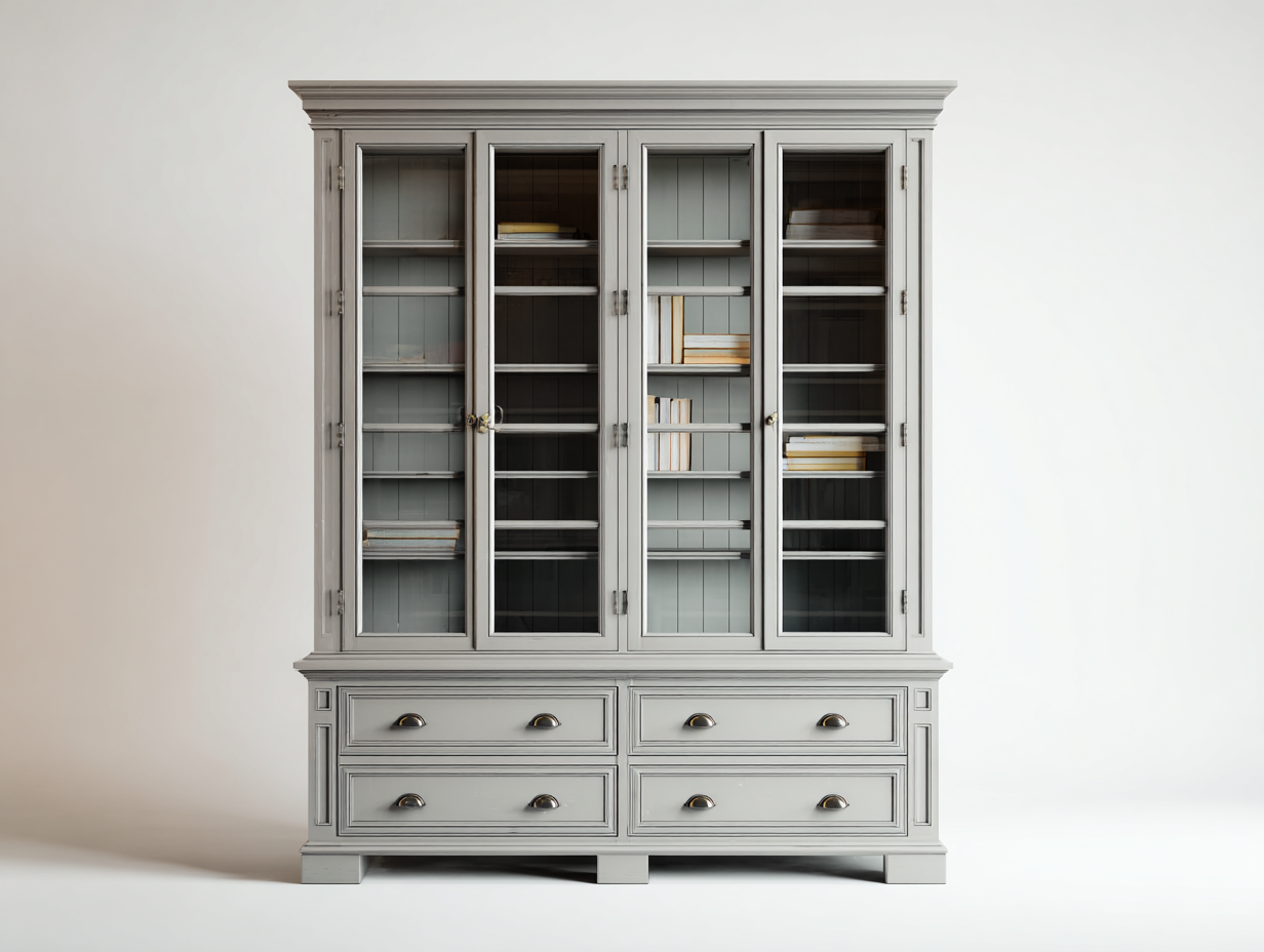 Vitrine - Bois-Verre - 180x50x210 cm - Gris clair - Style classique-Cottagoshop