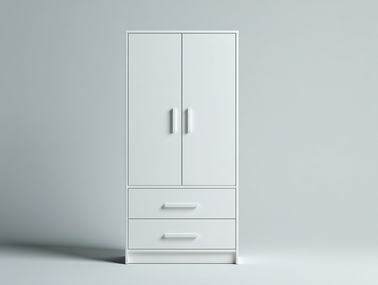 Armoire 2 portes-panneaux bois-80x55x185 cm-blanc-style moderne-Homigolab