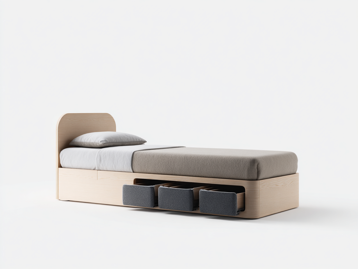 Lit simple - bois-textile - 201x92x82 cm - beige-gris - style moderne-Homigolab