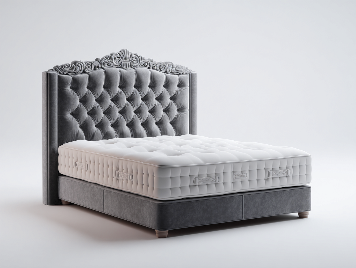 Lit double - tissu - 222x178x132 cm - Gris - Style classique raffiné-Homigolab