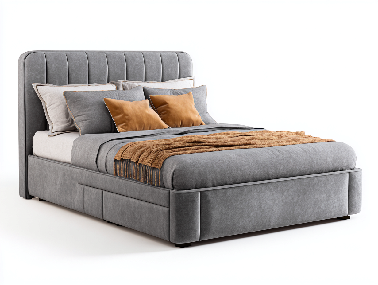 Lit double - tissu - 236x204x118 cm - Gris - Style contemporain chaleureux-Homigolab