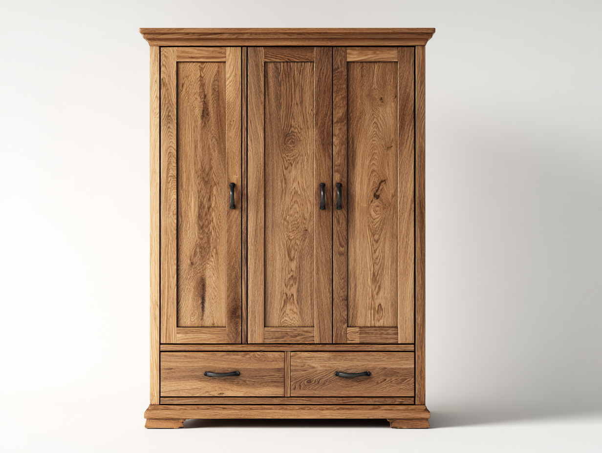 Armoire 3 portes-panneaux bois-142x60x202 cm-chêne-style classique-Homigolab