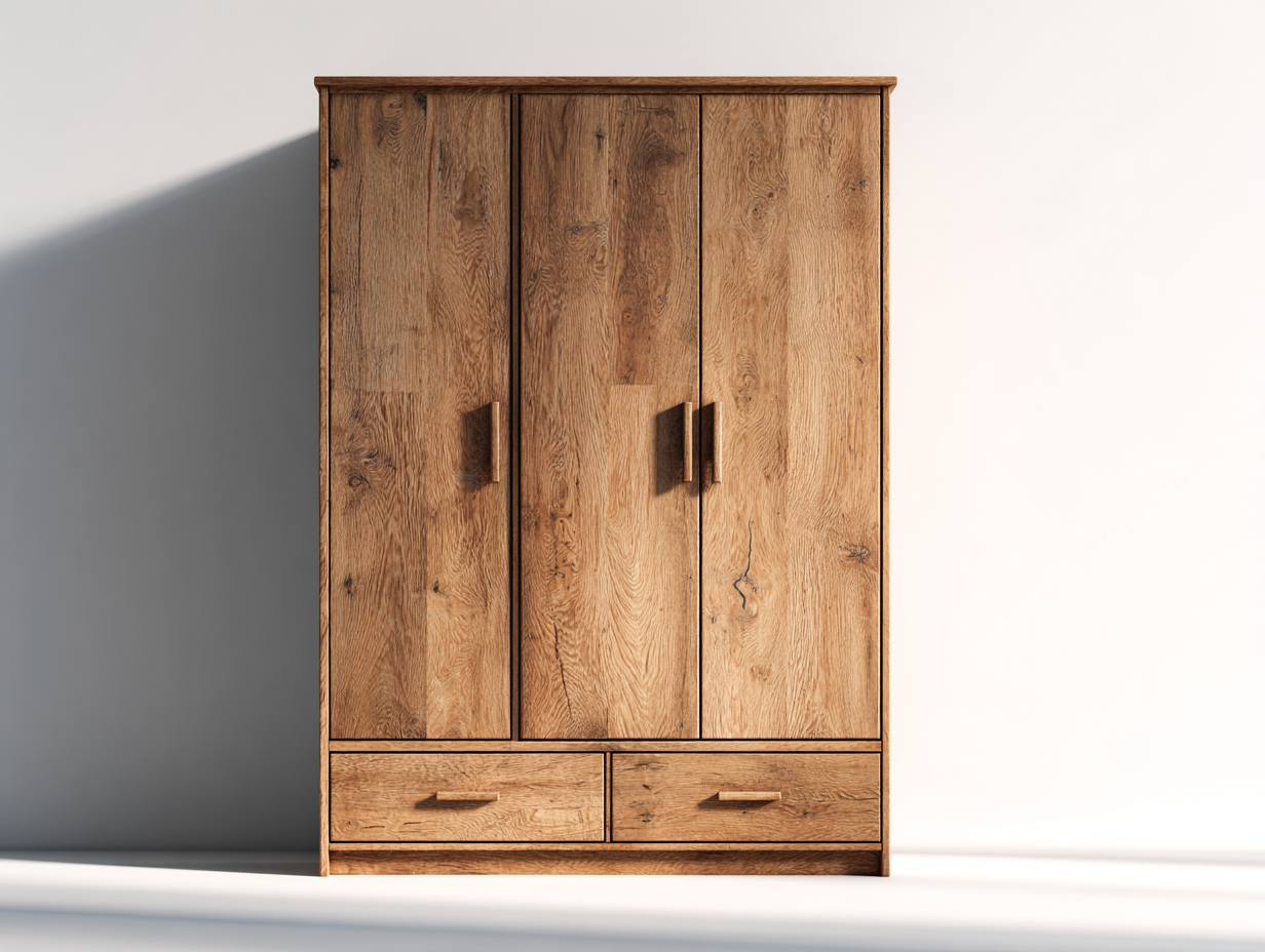 Armoire 3 portes-panneaux bois-135x58x200 cm-chêne-style naturel-Homigolab