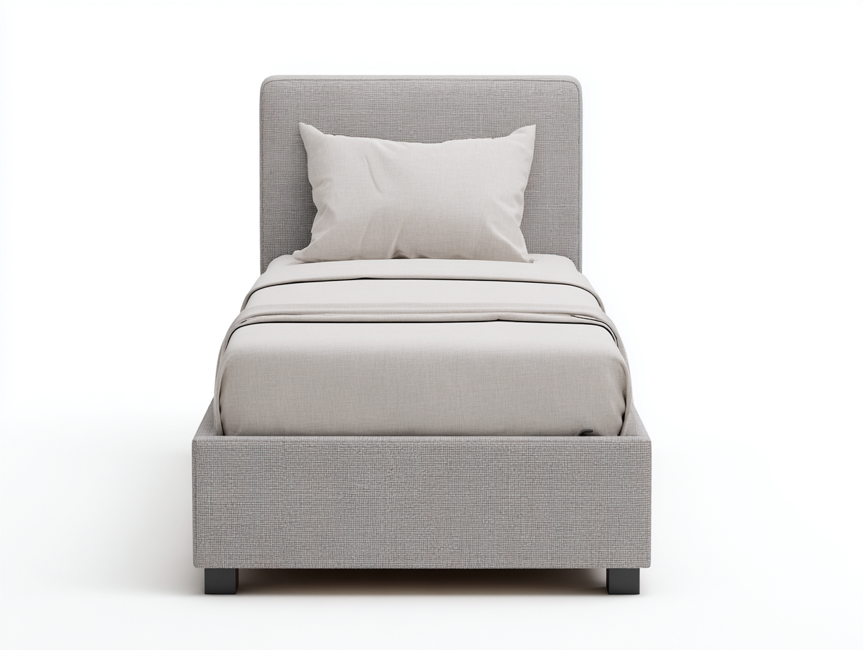 Lit simple - bois-textile - 204x96x92 cm - beige-gris - style moderne-Homigolab