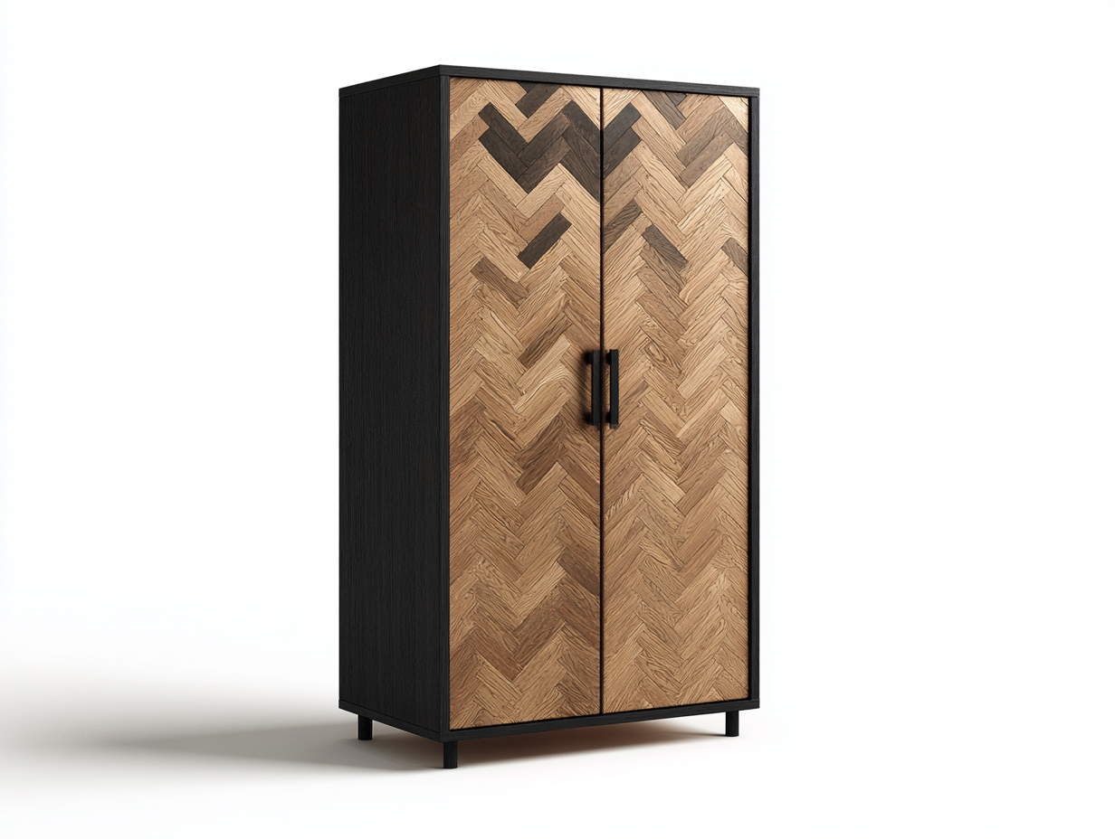 Armoire 2 portes-panneaux bois-83x57x187 cm-noir-chêne-style industriel-Homigolab