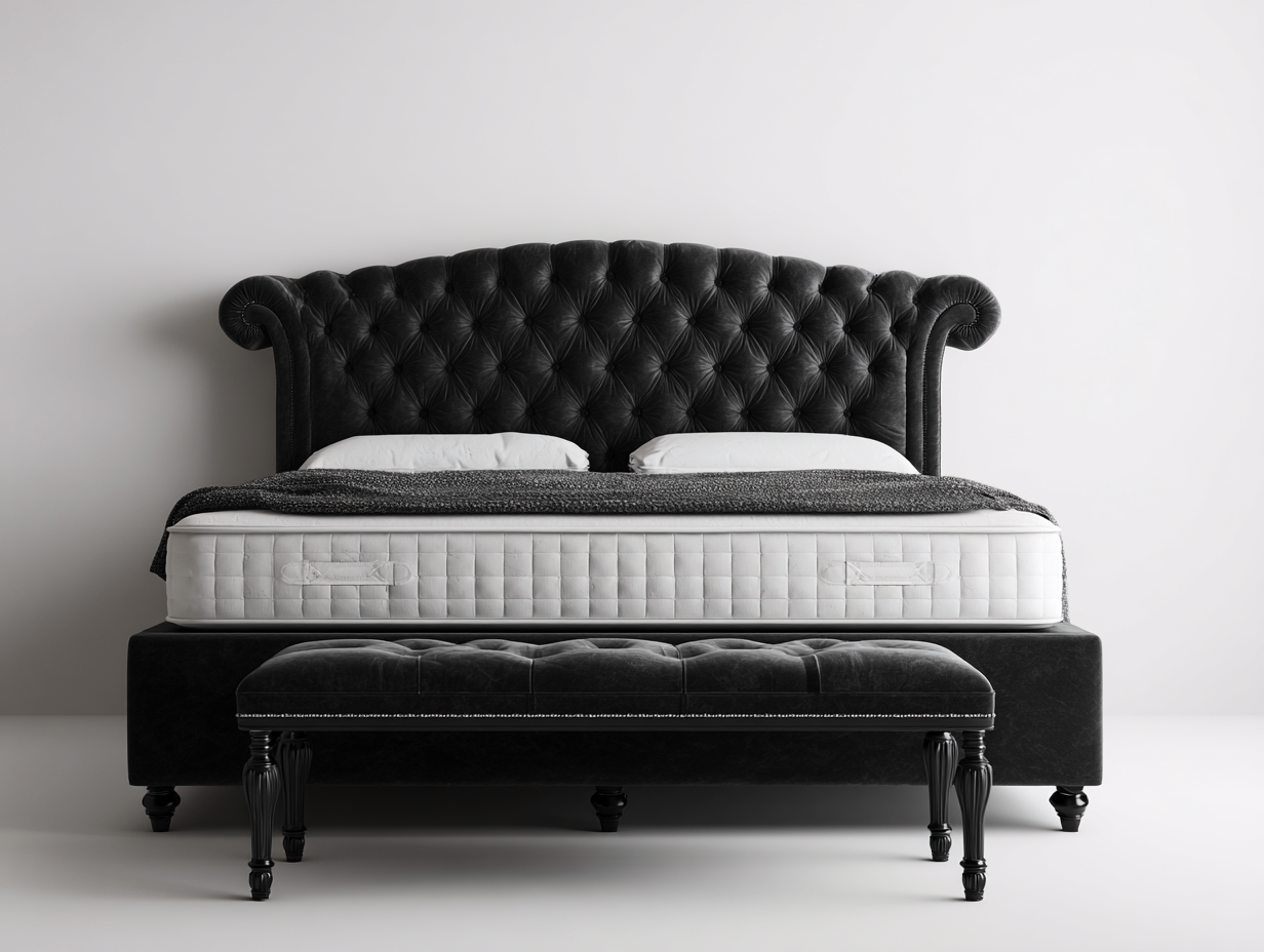 Lit double - tissu - 224x190x122 cm - Noir - Style classique élégant-Homigolab
