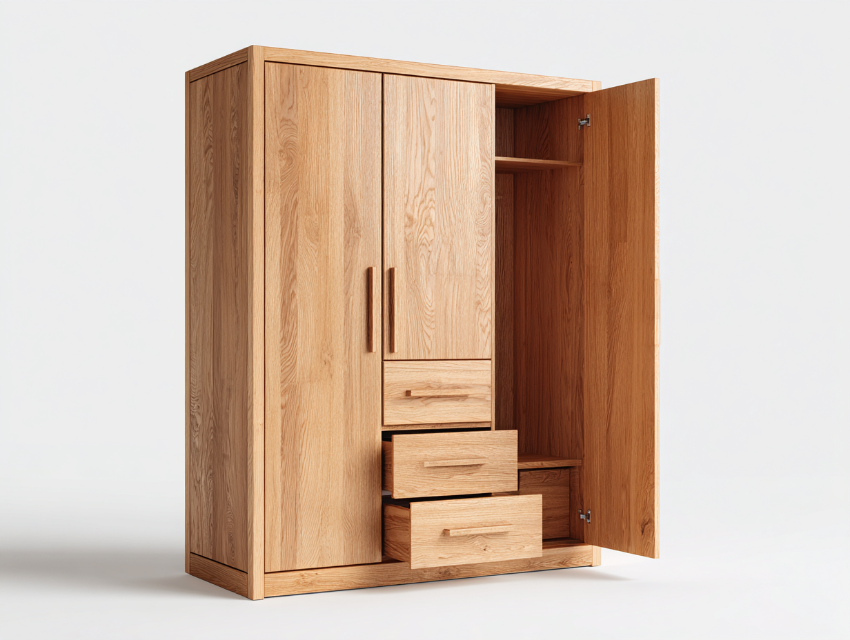 Armoire 3 portes en panneaux bois 138x60x198 cm - chêne - style naturel-Homigolab