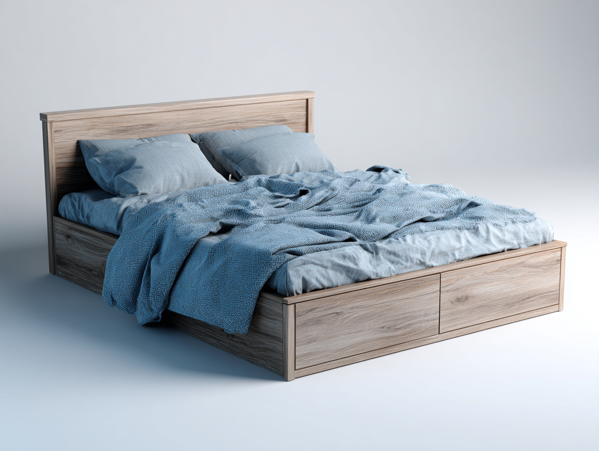 Lit double - bois - 220x185x98 cm - Bois clair - Style contemporain fonctionnel-Homigolab