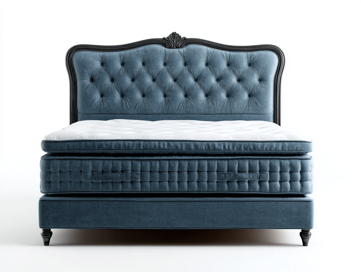 Lit double - tissu-bois - 228x196x124 cm - Bleu - Style classique sophistiqué-Homigolab