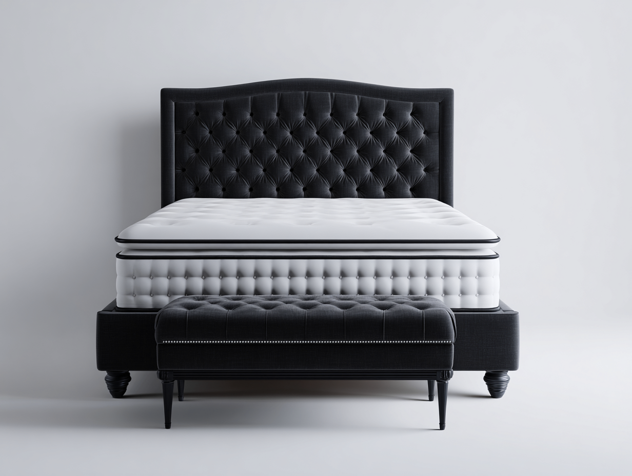 Lit double - tissu - 226x192x118 cm - Noir - Style classique contemporain-Homigolab