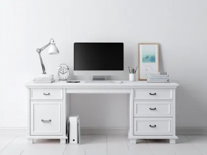 Bureau - panneaux de bois - 155x68x76 cm - Blanc - Style classique moderne-Roomuply