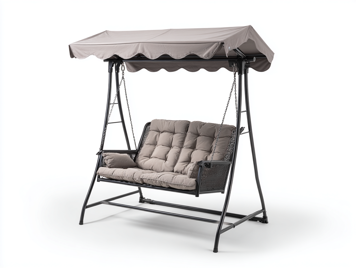 Balancelle de jardin - acier-textile - 205x125x175 cm - beige-gris - style moderne-Roomuply